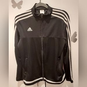 Womens Adidas track jacket with iconic 2 white stripes on either side size L